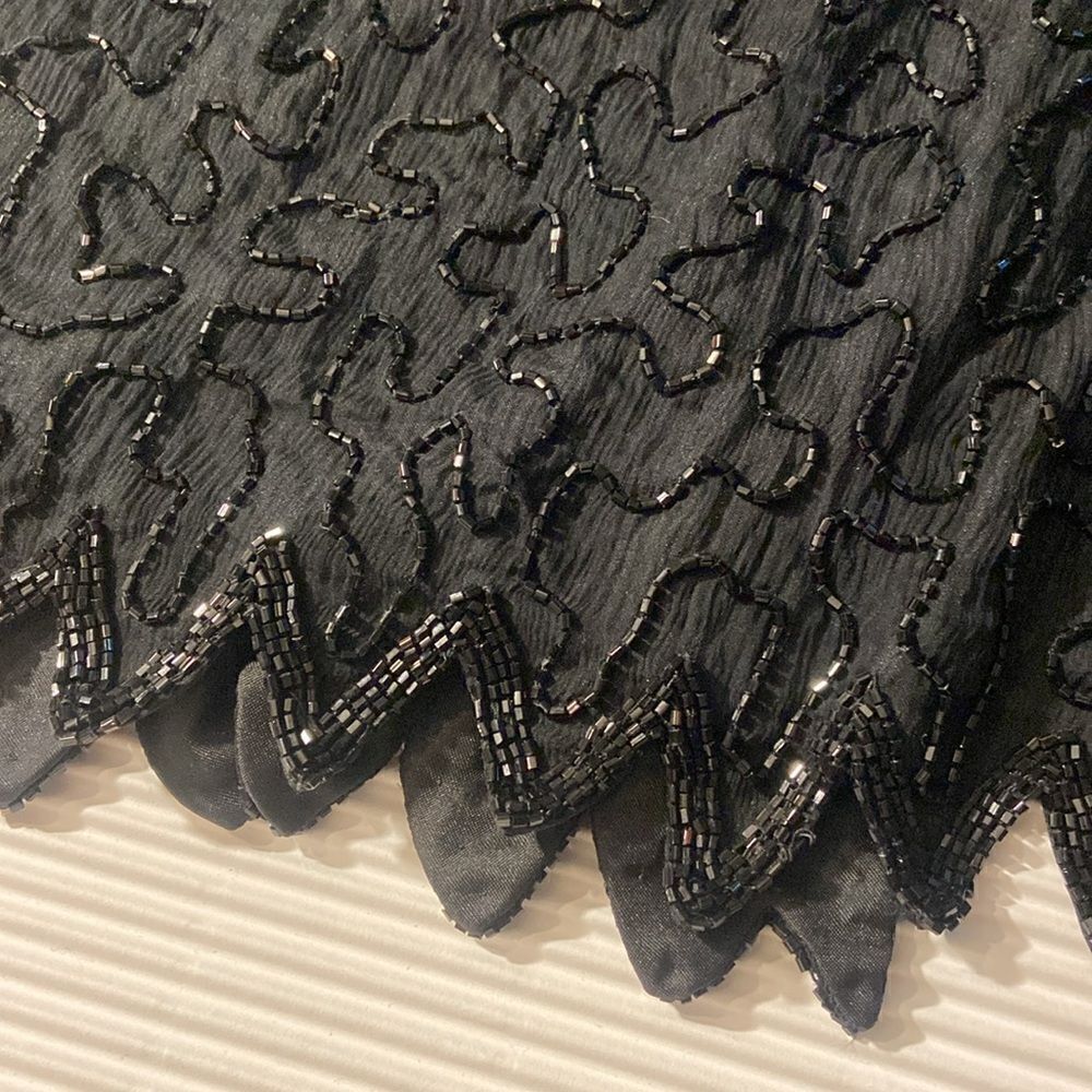 Vintage 80s Laurence Kazar Beautiful Silk Beaded and Sequins dress PM - Picture 2 of 10